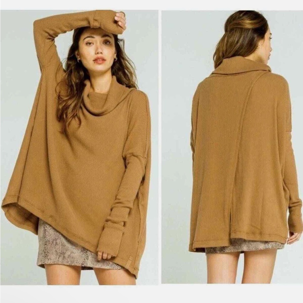 Free People Women's Juicy Long Sleeve Waffle Knit Top in Canyon Moon Size M NWT